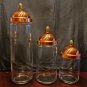 NEW (see note) discontinued Ruffoni 3-pc glass canister set / kitchen jars w/ copper lids