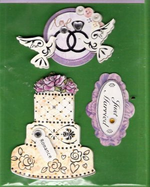 3 dimensional Wedding Theme stickers cake rings doves MIP