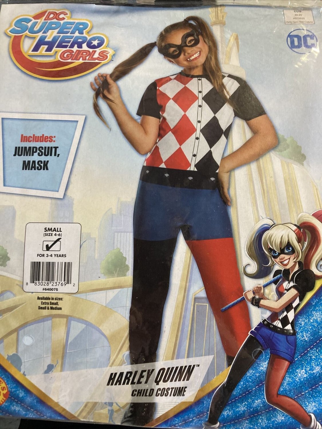 HARLEY QUINN Child Costume Rubie's DC Superhero Girls Size S size 34 Suit Mask