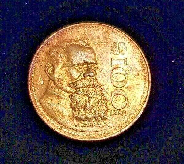 1985 MEXICO 100 PESOS TONED CIRCULATED COIN 1985-mexico-100-pesos-toned-circulated-coin