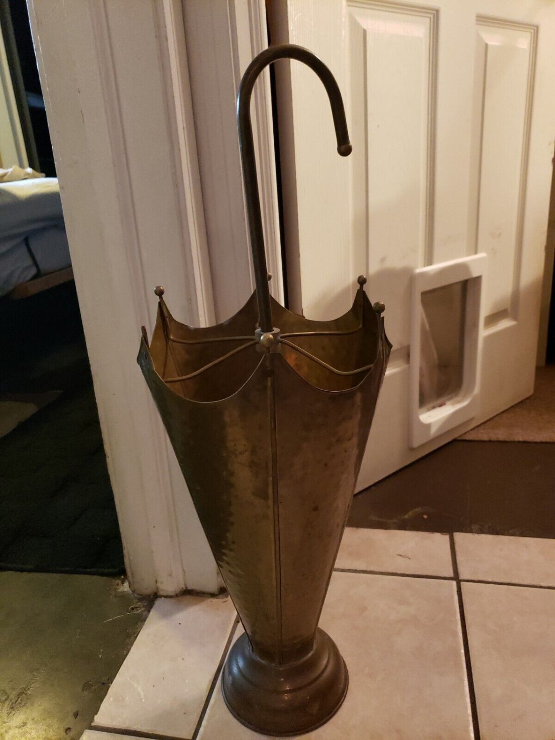 Vintage Brass Umbrella Shaped Umbrella Holder Stand Art Deco Hammered Brass