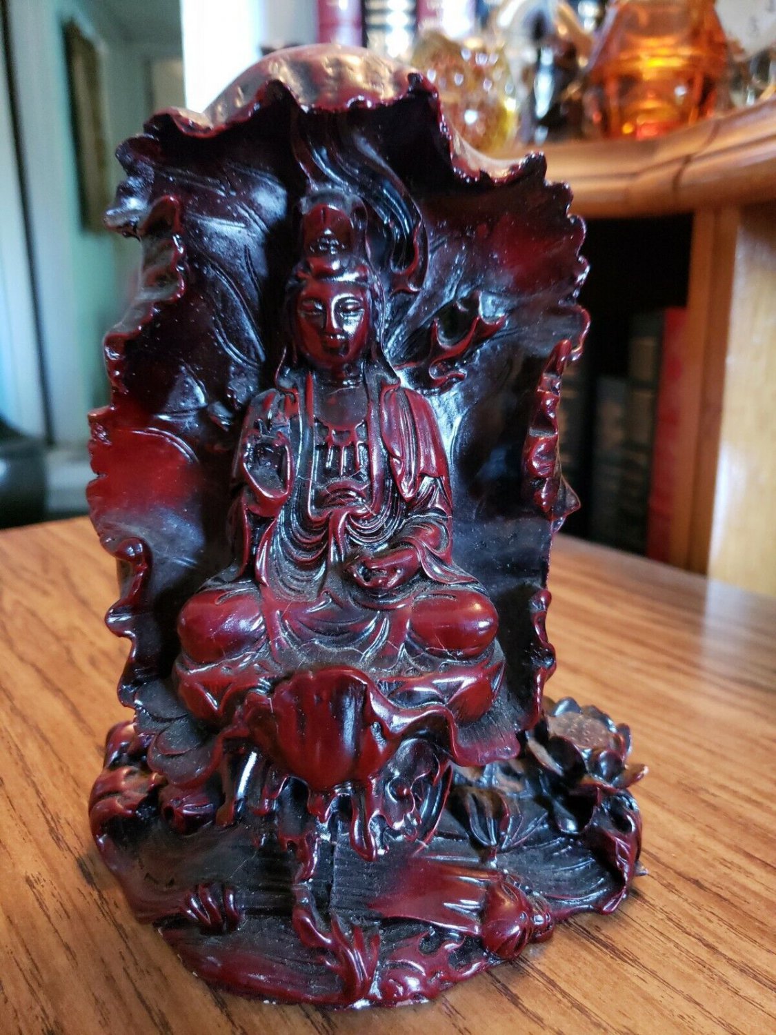 Kuan Yin Statue, Kwan Yin Dragon, Bodhisattva, Quan Yin, Lotus Red Resin