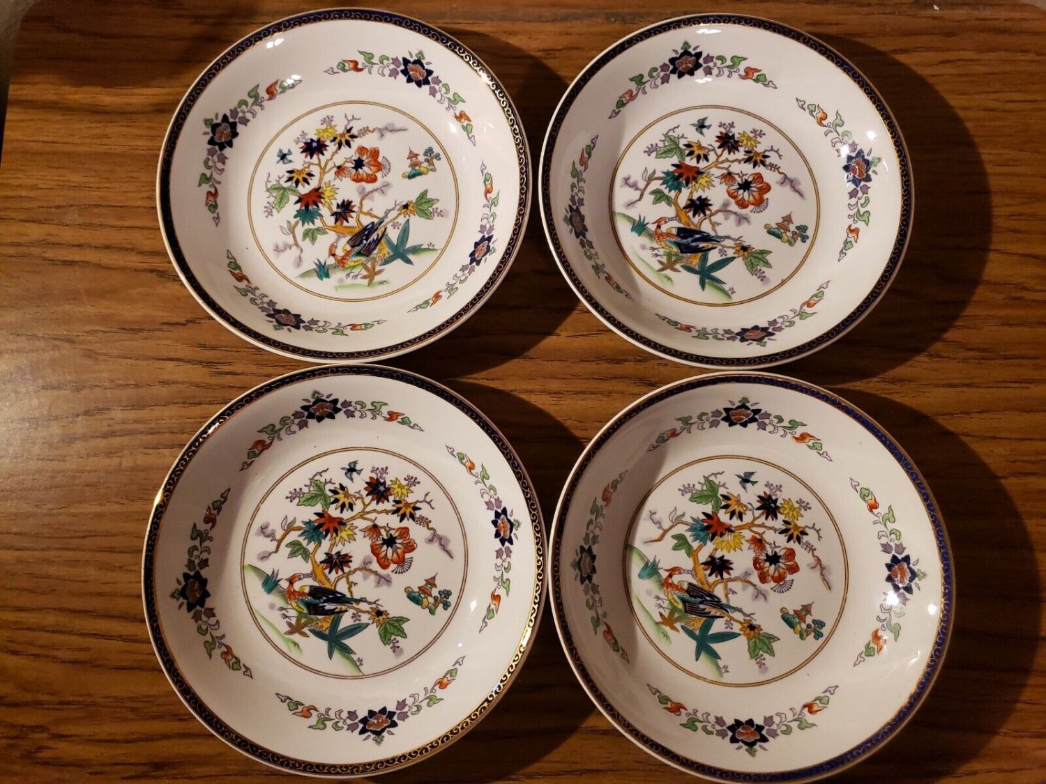 4 Vintage Double Phoenix Nikko Ironstone Imari ? Soup Bowls Japan