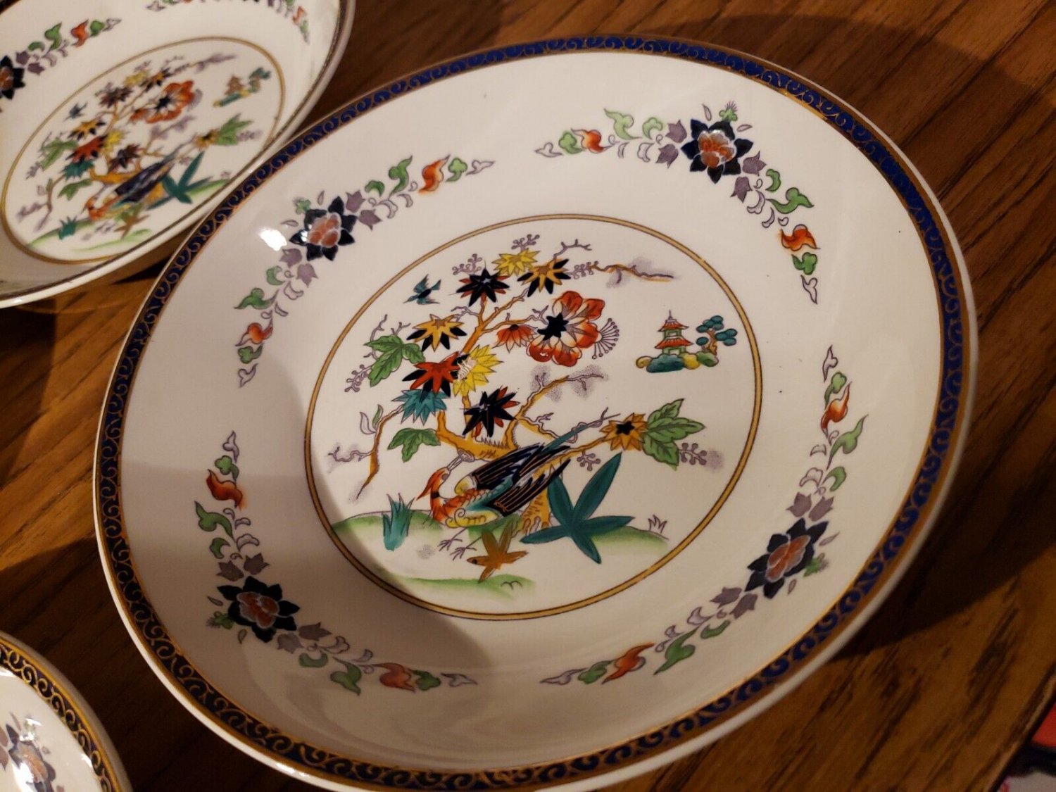 4 Vintage Double Phoenix Nikko Ironstone Imari ? Soup Bowls Japan