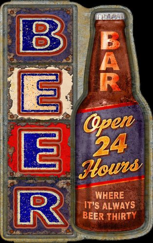 Beer Bar Open 24 Hours Color Vinyl Decal Sticker Waterproof
