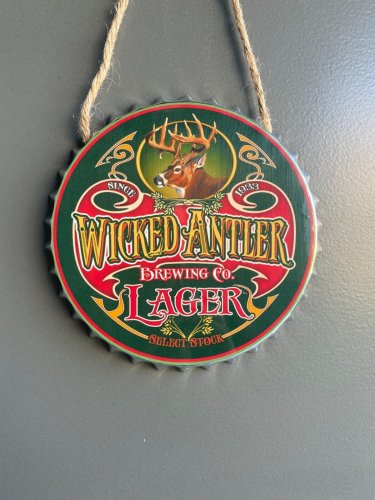 Wicked Antler Brewing Decorative Bottle Caps Metal Cafe Beer Bar Decoration 6"