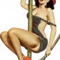 Woman holding axe doing pole dance, Firefighter  PINUP  STICKER 6"