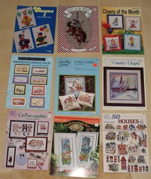 9 diff Needlepoint, Cross Stitch, Embroidery designs books - Butterflies, cats, clowns, MORE!