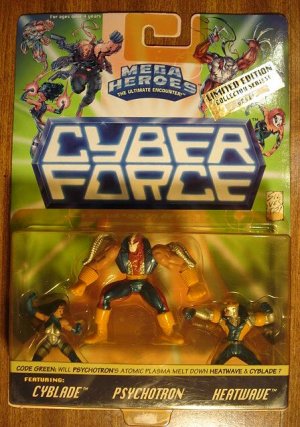 Cyber Force Mega Heroes multi-packs Cyblade, Psychotron & Heatwave 1995 MIP, CyberForce