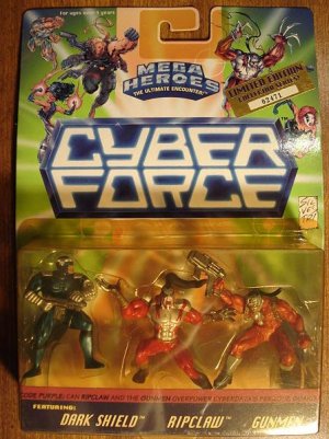 Cyber Force Mega Heroes multi-packs Dark Shield, Ripclaw & Gunmen 1995 MIP, CyberForce
