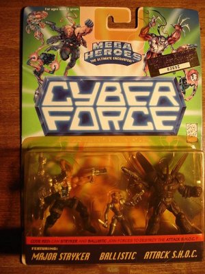 Cyber Force Mega Heroes multi-packs Major Stryker, Ballistic & Attack SHOC 1995 MIP, CyberForce