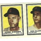 1962 Topps baseball stamp Norm Siebern Kansas City A's, Dick Ellsworth Chicago Cubs - Joined w/ stub