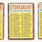 1962 Topps baseball card #192, 277, 367 Check lists for series 3, 4, 5, all marked, fair to good