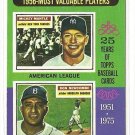 1975 Topps baseball card #194 EX 1956 MVP's Mickey Mantle & Bob Newcombe