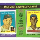 1975 Topps baseball card #196 NM 1958 MVP's Ernie Banks & Jackie Jenson