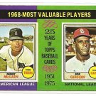 1975 Topps baseball card #206 1968 MVP's Denny McLain & Bob Gibson NM/M