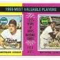 1975 Topps baseball card #207 1969 MVP's Harmon Killebrew & Willie McCovey NM