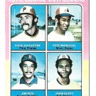1975 Topps baseball card #616 Jim Rice, Dave Augustine, Pepe Mangual, John Scott RC EX faded