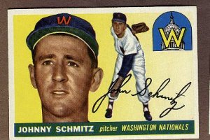 1955 Topps baseball card #159 Johnny Schmitz EX/NM Washington Nationals