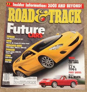 Road & Track magazine September 2001 Future cars, C32 AMG, V6 Miata, F60, Z3, X3, GT40