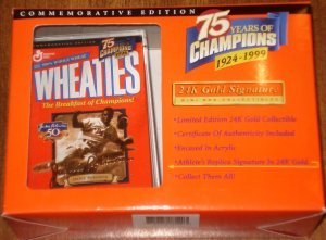 Jackie Robinson Wheaties mini cereal box, 1999, MIP, 24k signature, Ltd Ed collectible