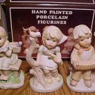 3 young girls with birds porcelain figures figurines, MIB, handpainted