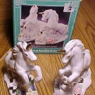 2 Unicorn figurines figures, porcelain, MIB, features gold leaf highlights, 1993
