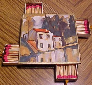 French made tabletop match holder - mini chest of 4 drawers
