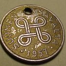 1957 Finland 1 Markka coin