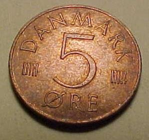 1985 Denmark 5 Ore coin