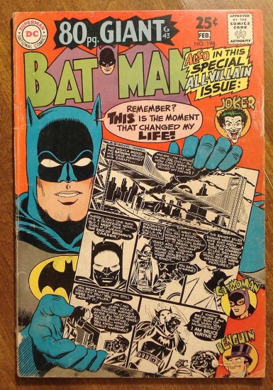 Batman 198 1968 Comic Book Dc Comics Vg 80 Page Giant