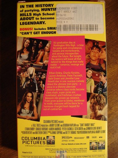 Can't Hardly Wait VHS video tape movie film, Jennifer Love Hewitt, Seth ...