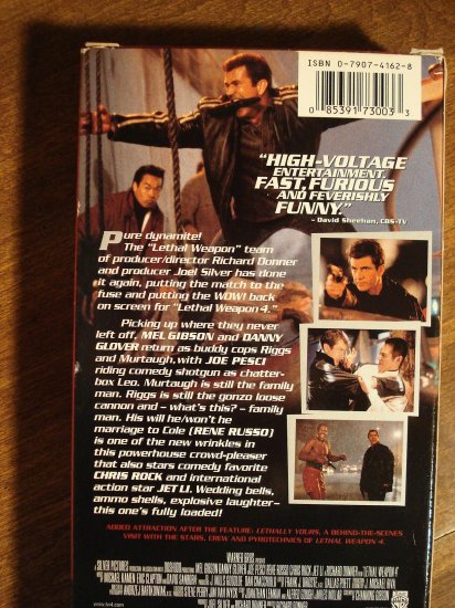Lethal Weapon 4 VHS video tape movie film, Mel Gibson, Danny Glover ...