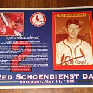St. Louis Cardinals Red Schoendienst Day May 1996 commemorative photo card 8.5 x 11