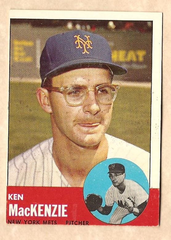 1963 Topps baseball card #393 Ken MacKenzie EX miscut New York Mets