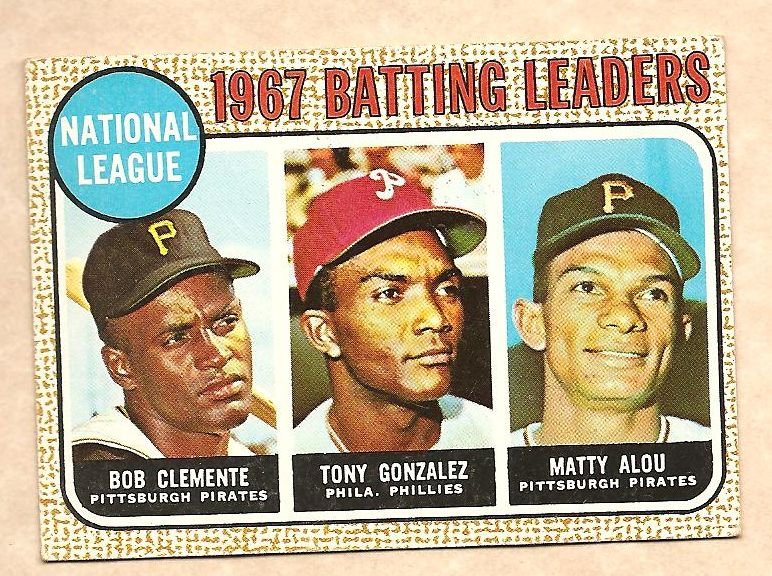 1968 Topps baseball card #1 Matty Alou Roberto Clemente Tony Gonzalez VG