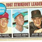 1968 Topps baseball card #11 Strikeout Leaders Jim Bunning Ferguson Jenkins Gaylord Perry VG
