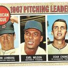 1968 Topps baseball card #10 Pitching Leaders Jim Lonborg Earl Wilson Dean Chance VG lt crease