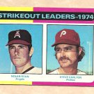 1975 Topps baseball card #312 (B) Strikeout Leaders - Nolan Ryan & Steve Carlton G/VG