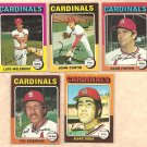 1975 Topps baseball card #296, 353, 381, 398, 404 St. Louis Cardinals Sizemore Sosa Curtis Foster