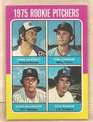 1975 Topps baseball card #618 Jamie Easterly Tom Johnson Scott McGregor Rick Rhoden EX/NM