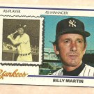 1978 Topps baseball card #721 Billy Martin New York Yankees NM