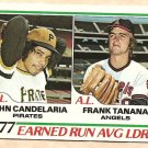 1978 Topps baseball card #207 Earned Run Average Leaders John Candelaria Frank Tanana EX+