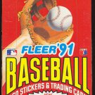 1991 Fleer Baseball card wax box, 36 packs, never opened, MINT
