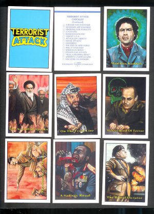 1987 Terrorist Attack card set, 35 cards, NM/M Piedmont Candy, Kadaffi, Hitler, more