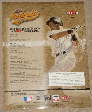 2003 Fleer Authentic baseball card promo promotional ad sneak preview sheet, NM/M
