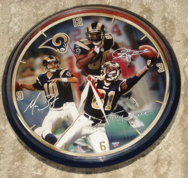 St. Louis Rams clock - Marc Bulger, Isaac Bruce, Torry Holt NFL football, 12.5" in diameter