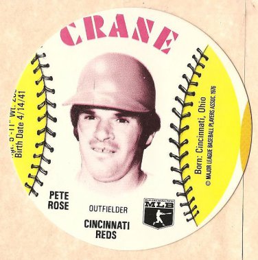 1976 Crane Potato Chips baseball disc card Pete Rose Cincinnati Reds NM/M OC