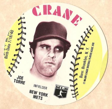 1976 Crane Potato Chips baseball disc card Joe Torre New York Mets NM OC