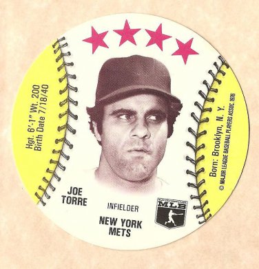 1976 MSA baseball disc card (Blank Backed) Joe Torre New York Mets